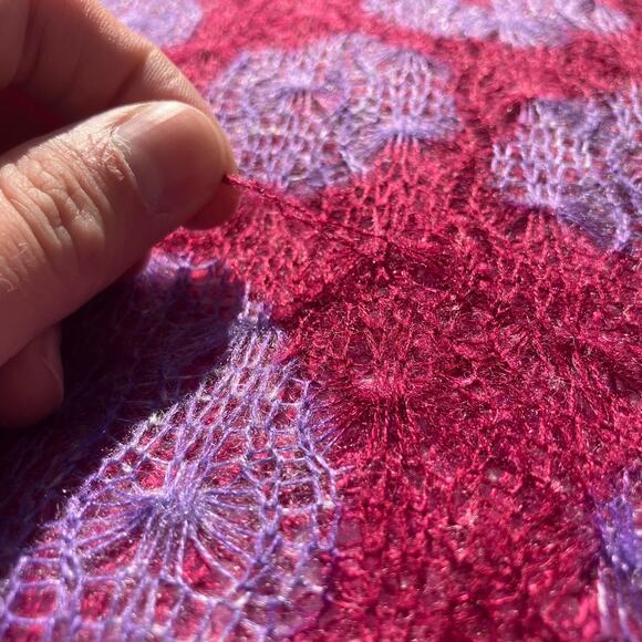 Pink floral scarf with pom pom trim, bohemian hippie retro boho chic Y2K groovy - Picture 9 of 9